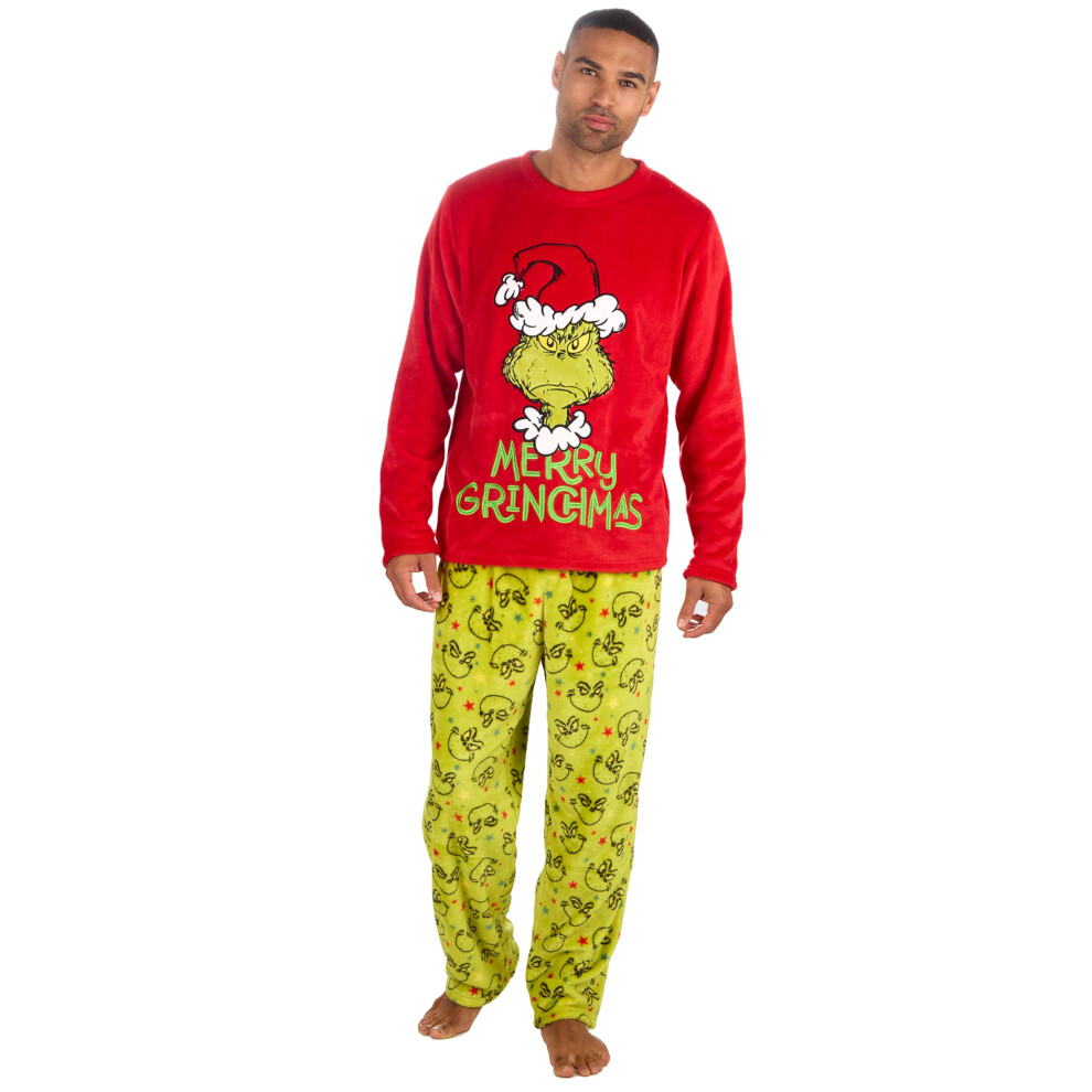 (Mens, Large) Family Matching Grinch Pyjamas Xmas Mum Dad Kids Pyjama Set Plush Fleece Long Sleeved Pj'S