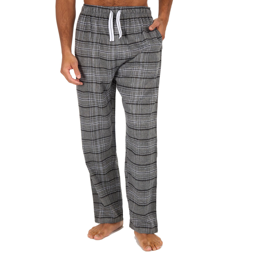 (Grey, Large) Mens Woven Flannel Open Hem Pyjama Bottoms Nightwear Lounge Pants Checked Size S-Xxl