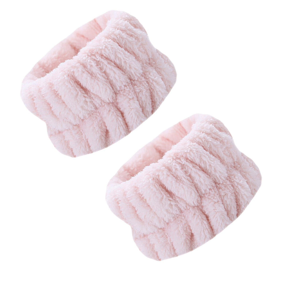 Pink (Meat ) 2Pcs Face Wash Wristbands Microfiber Cuff Wrist Bands Soft Absorbent Spa Wrist Washband
