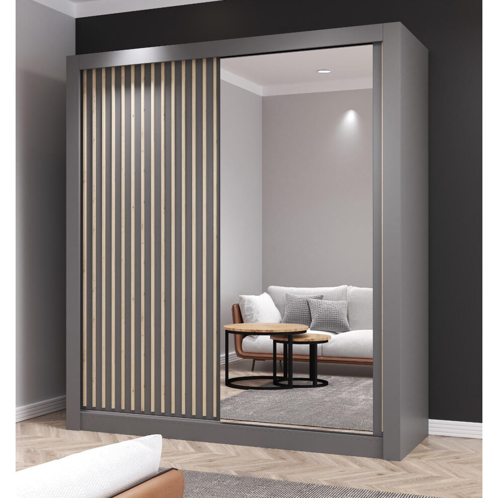 (GREY, 150CM) FHI-kingston Modern Sliding Door Wardrobe