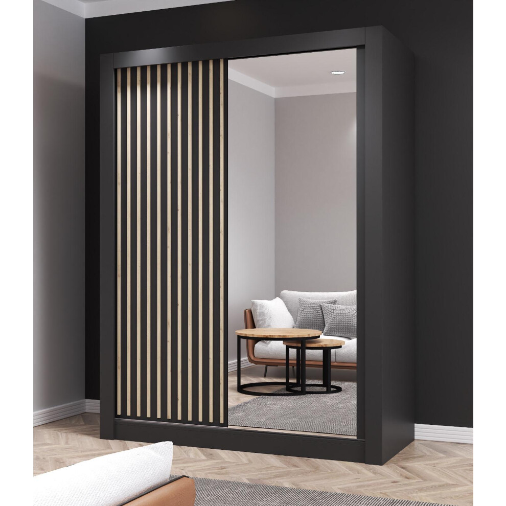 (BLACK, 150CM) FHI-kingston Modern Sliding Door Wardrobe