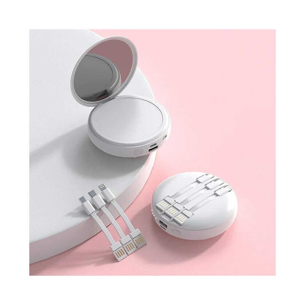 (, 10000Mah) 20000Mah Makeup Mirror Power Bank Built In Cable Fast Charger External Battery Pack Powerbank For Iphone Huawei Xiaomi Samsung White 7364070411900