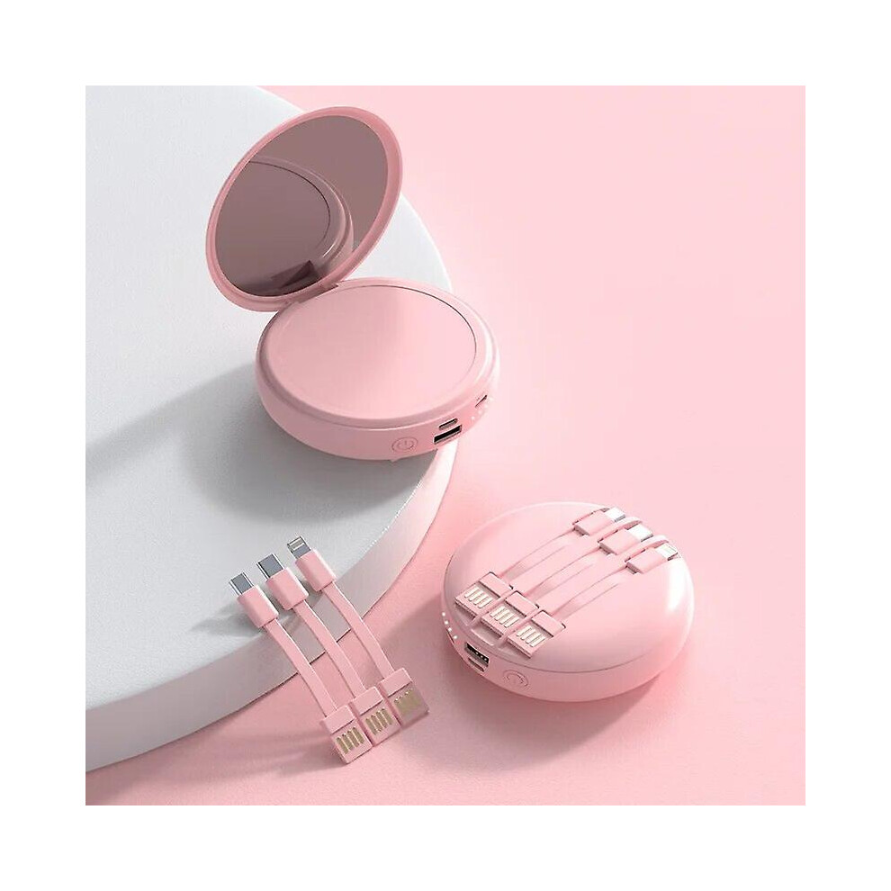 (, 10000Mah) 20000Mah Makeup Mirror Power Bank Built In Cable Fast Charger External Battery Pack Powerbank For Iphone Huawei Xiaomi Samsung Pink 7364070411948