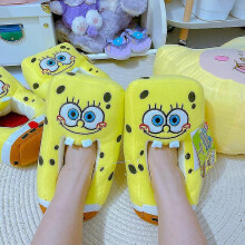 (35-37) Spongebob Squarepants Winter Slippers Creative Women Warm Plush Home Slipper Non-slip Thermal Soft Slient Cotton Shoes Gifts