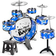 6 Piece Kids Drum Set Drum Kit Jazz Drum Set with Folding Step Stool Cymbal Pedal Drumsticks