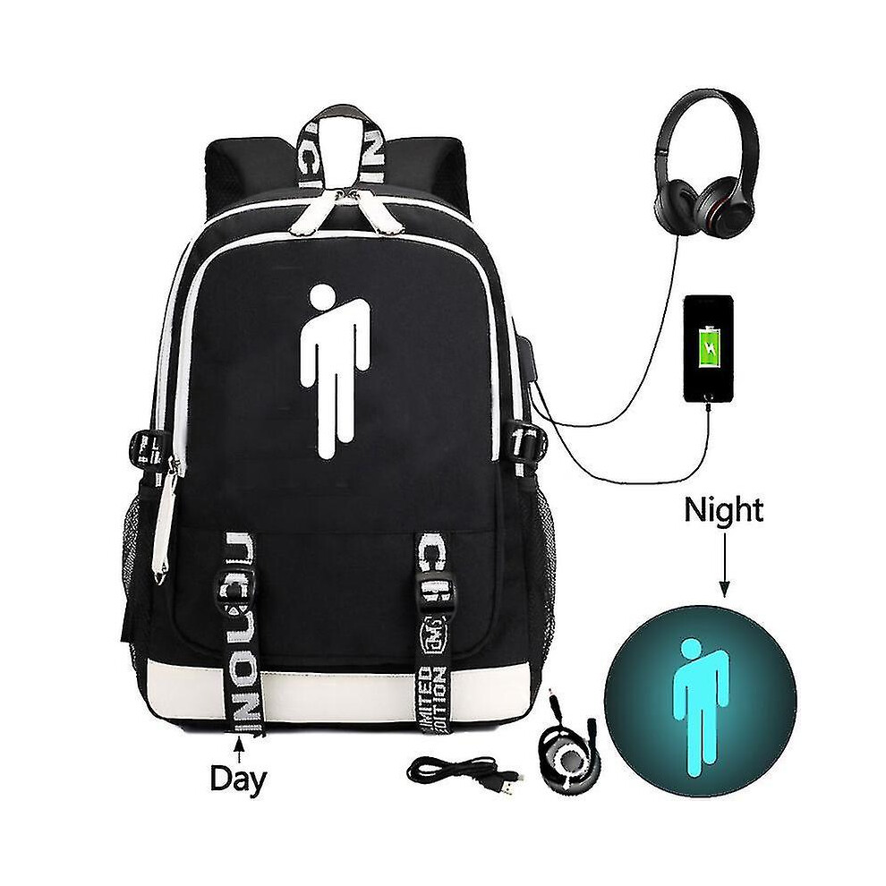 Billie Eilish Billie Eilish Pattern Usb Charging Backpack Student Schoolbag