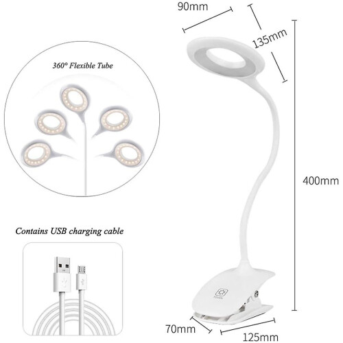 Led Clamp Lamp - Touch Sensor, Flexible Gooseneck, Usb Rechargeable 2