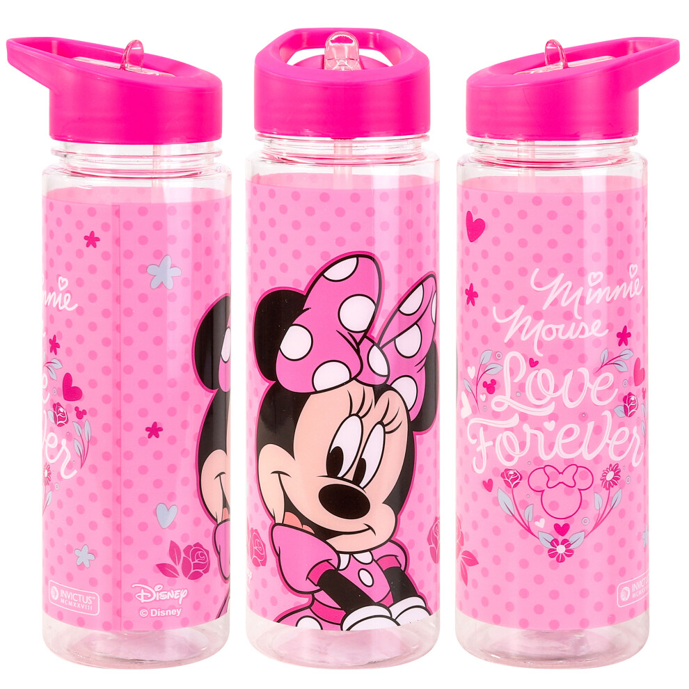 Disney Minnie Mouse Plastic Sports Water Bottle With Straw Drinkware