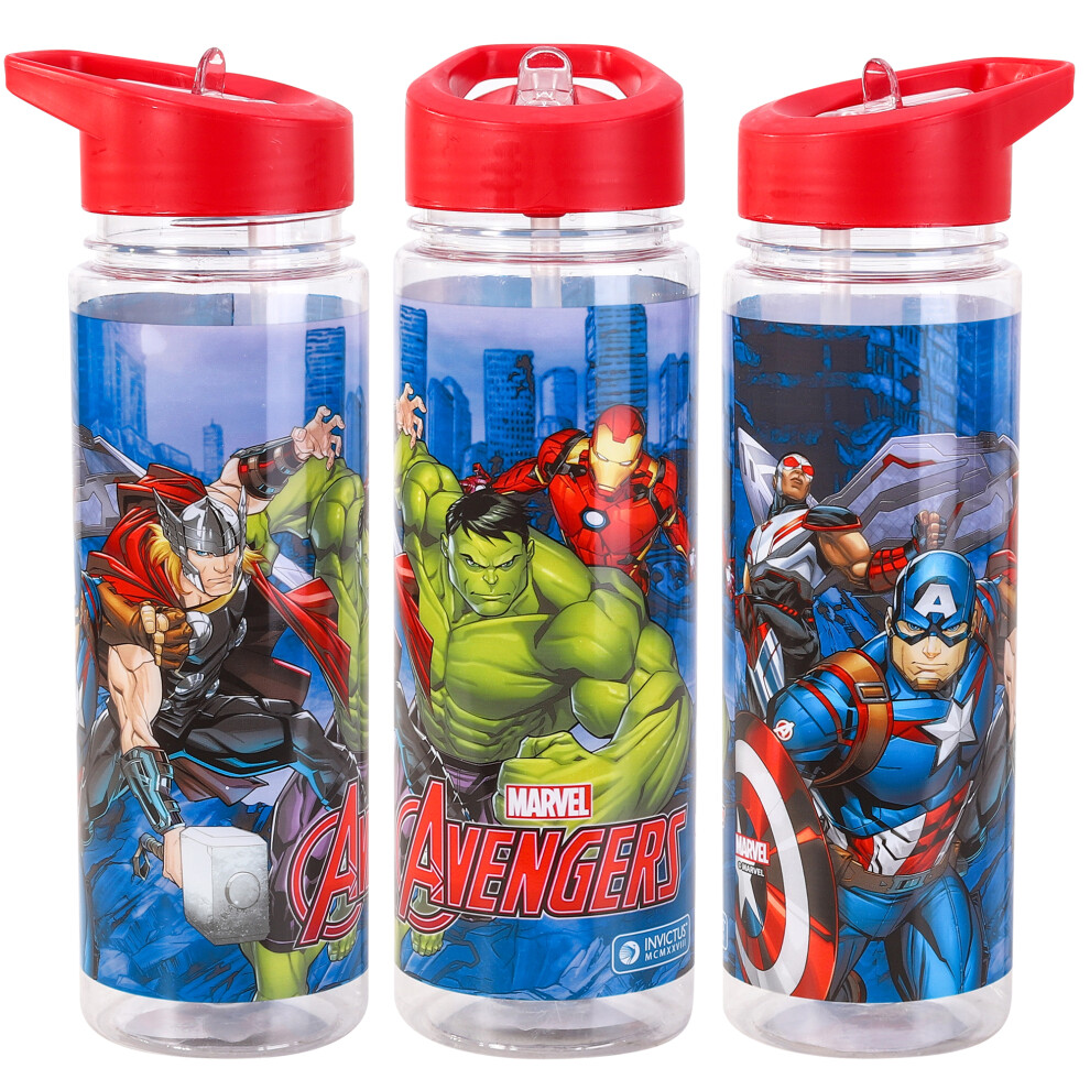 Avengers Plastic Sports Water Bottle With Straw Drinkware