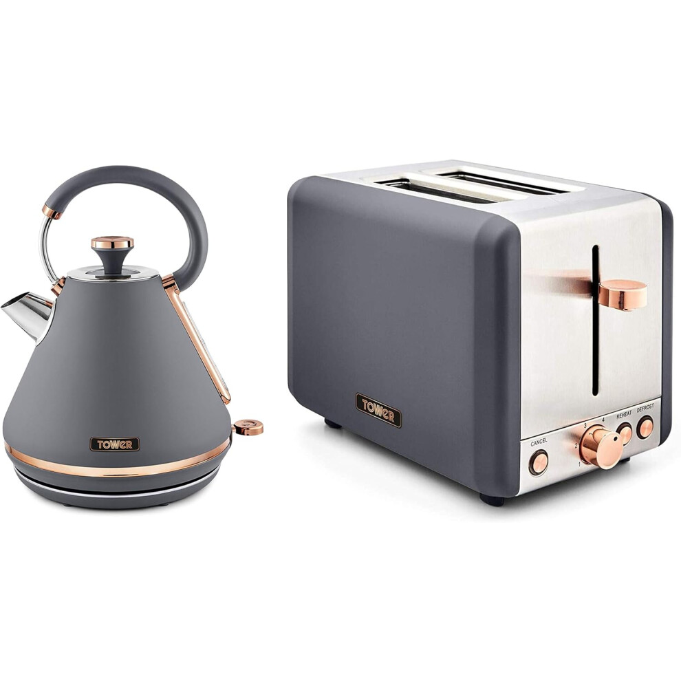 Tower Cavaletto Pyramid Kettle & 2 Slice Toaster Kitchen Set (Grey) Grey