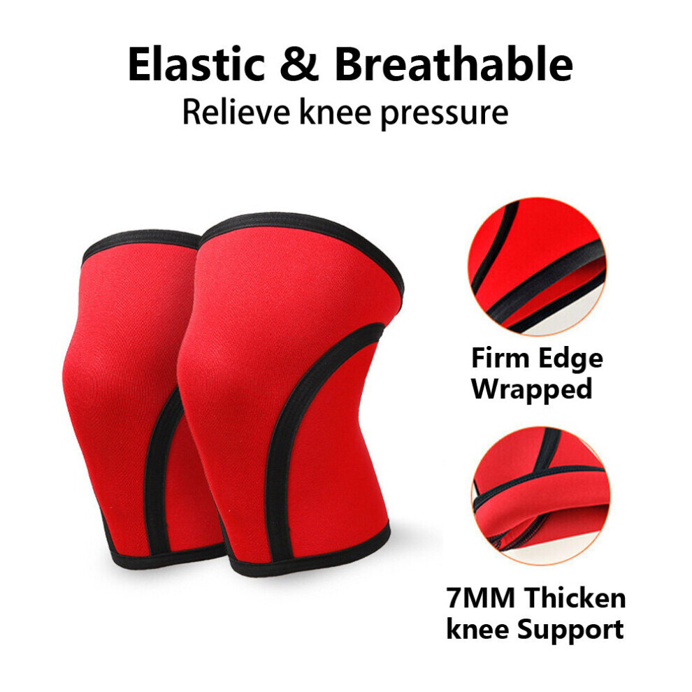 (Red, L) (Red, L) 2Pcs Thick Neoprene Knee Brace Fitness Weightlifting Anti Collision Knee Pain Relief