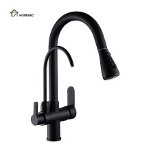 3 Way Modern Matt Black Chrome Drinking Brass Mixer Tap Filter Black Pull Out Kitchen Sink Faucets