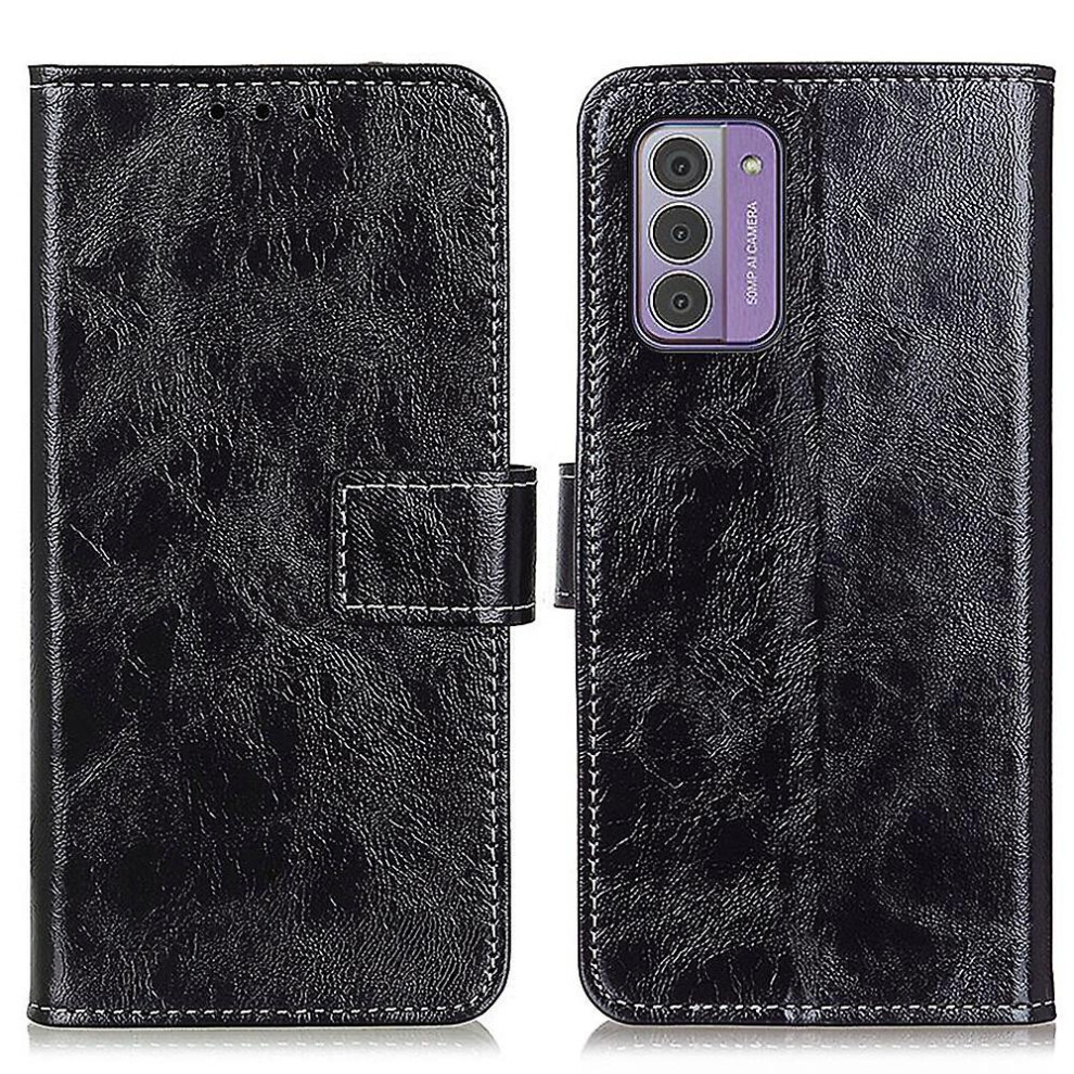 (Black) For Nokia G42 Wallet Case Flip Pu Leather Shell Retro Crazy Horse Texture Stand Phone Cover-Red Black 7364070496266