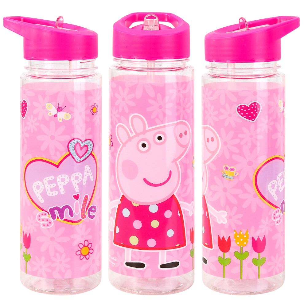 Peppa Pig Plastic Sports Water Bottle With Straw Drinkware