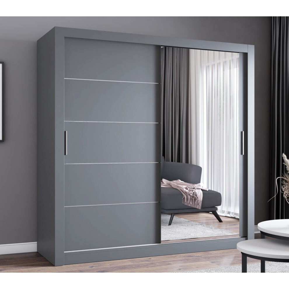 (150cm, Grey) FHI-IBIZA Modern Sliding Door Wardrobe