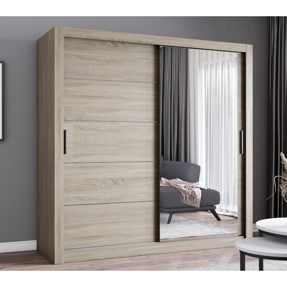 (203cm, Oak) FHI-IBIZA Modern Sliding Door Wardrobe