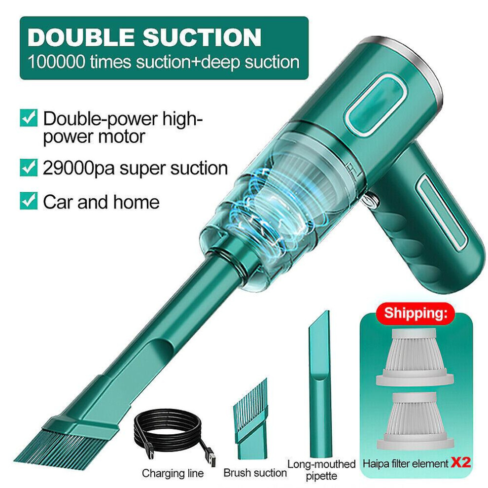 (29000Pa-) 29000Pa Powerful Car Vacuum Cleaner Wet/Dry Cordless Strong Suction Handheld Green 7364070517565