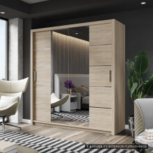 (203CM, OAK) FH DALLAS Modern Sliding Door Wardrobe with Mirror