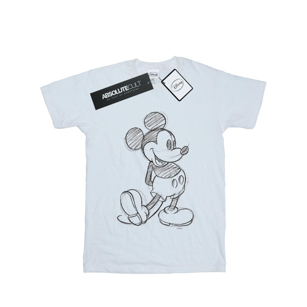 (XL, White) Disney Womens/Ladies Mickey Mouse Sketch Kick Cotton Boyfriend T-Shirt