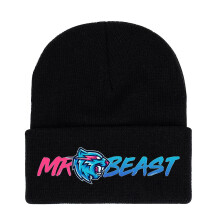 (C) Mr Beast Lightning Cat Print Cuffed Beanie Hat Adults Kids Unisex Winter Warm Knitted Ski Cap Birthday Gifts
