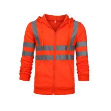 (Orange, 2XL) (Black, 2XL) Men Safety Work Hoodie Jacket Coat Visibility Reflective Outwear Tops Sweatshirt