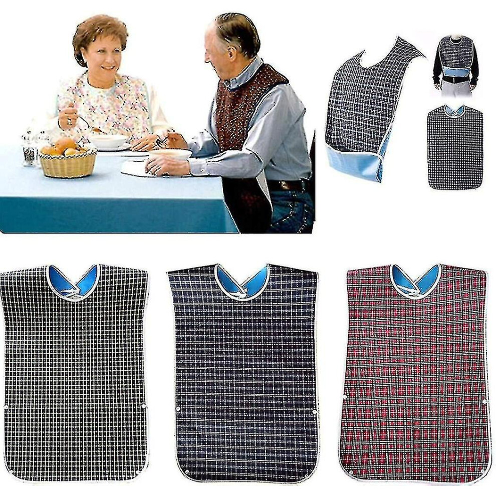 3 Pack Adult Bibs With Crumb Catcher - Washable Adult Dining Bib, Large Adult