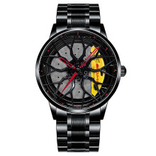 (AMG-C43-Yellow) Nektom Rim Watch Hub Watches Super Car Rim Watches Wheel Watch Waterproof Men Watches Male Watch Mens Wheel Wristwatch Clock
