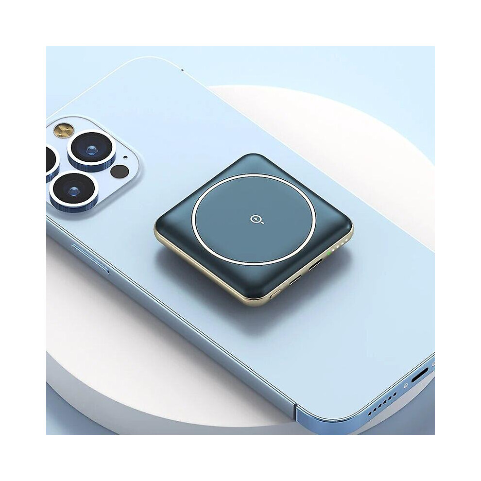 (Blue) Power Bank 10000Mah Magnetic Wireless Charger Powerbank For Iphone 12 13 14 Huawei Samsung Xiaomi Mini Portable External Battery Blue
