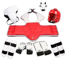 (eight-piece set men7, height 110-130cm) Taekwondo Five-piece Set Taekwondo Protective Gear Helmet Armor Kickboxing Boxing Glove Taekwondo Equipment Head Protector