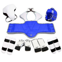 (seven-piece set men, height 110-130cm) Taekwondo Five-piece Set Taekwondo Protective Gear Helmet Armor Kickboxing Boxing Glove Taekwondo Equipment Head Protector