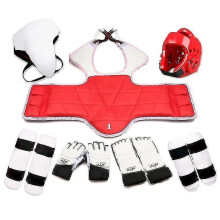 (seven-piece set men5, height 130-150cm) Taekwondo Five-piece Set Taekwondo Protective Gear Helmet Armor Kickboxing Boxing Glove Taekwondo Equipment Head Protector