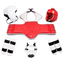(six-piece set men3, height 170-180cm) Taekwondo Five-piece Set Taekwondo Protective Gear Helmet Armor Kickboxing Boxing Glove Taekwondo Equipment Head Protector