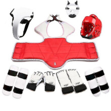 (eight-piece set girl8, height 130-150cm) Taekwondo Five-piece Set Taekwondo Protective Gear Helmet Armor Kickboxing Boxing Glove Taekwondo Equipment Head Protector
