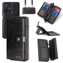 (Black) Megshi 020 Series Pu Leather pc tpu Stand Cover For Xiaomi 11t 5g / 11t Pro 5g Detachable 2-in-1 Wallet Case