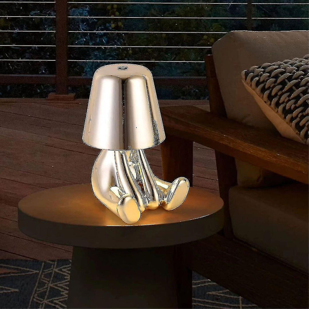 (silver, F) Bedside Touch Table Lamp, Gold Thinker Lamp Desk Light Cordless Rechargeable Portable Decorative Nightstand Lamp With Usb Charging-image-OPC-PFS58QX-NEW