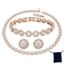(SHLTZ3) Classic Happiness Diamond Round Crystal S925 Silver Earrings Bracelet Necklace Set Women Gorgeous Una Angelic Series Jewelry Set