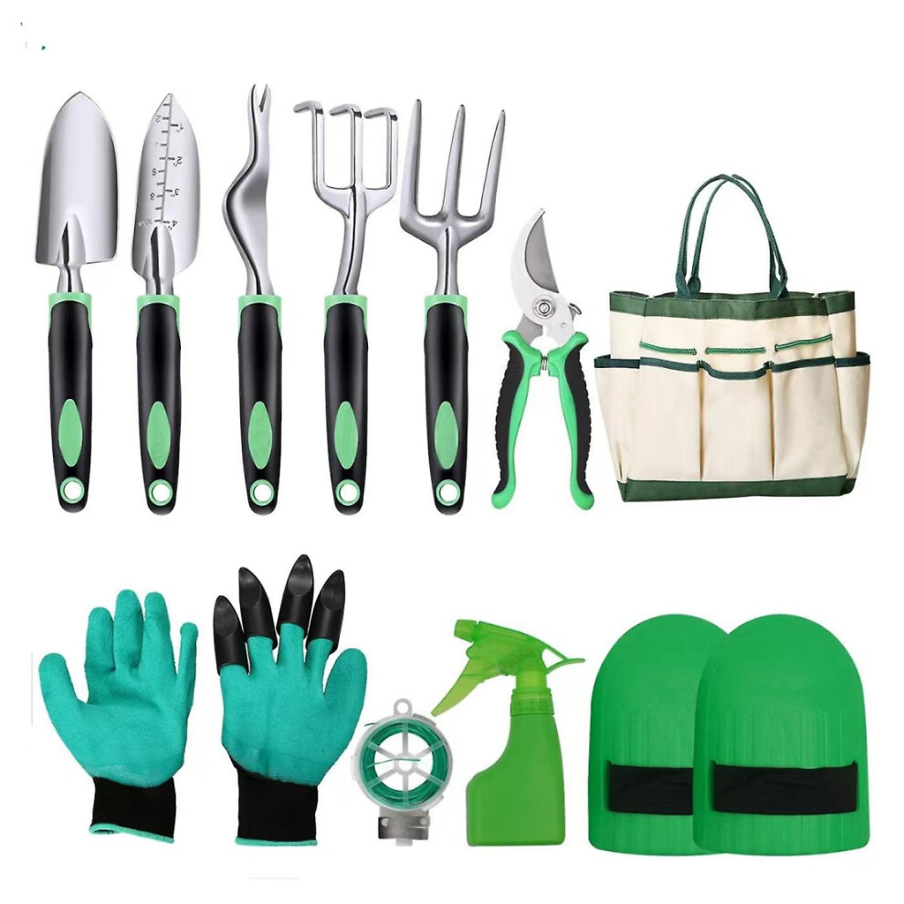 11 Piece Garden Tools Set With Bag Gardening Kit Trowel Secateurs Fork Knee Pad
