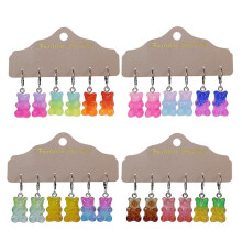 (12 pairs) 3/12 Pairs Cartoon Animal Drop Earring Set Cute Candy Gradient Color Bear Dangle Earrings Ear Jewelry Lady Birthday Gift