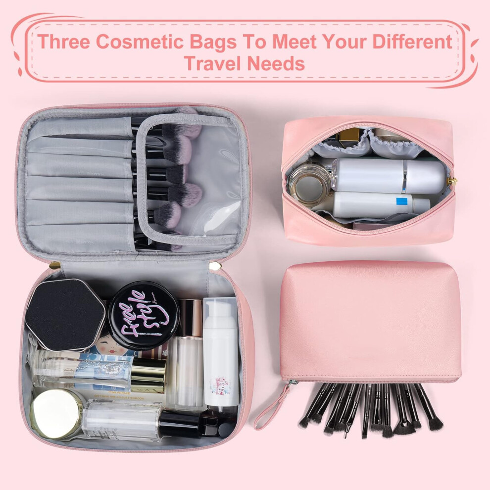 pink-3pcs--3-pcs-makeup-bag-l-m-s-travel-makeup-bag-with-brush-compartment-waterproof-cosmetic-bag-pu-leather-small-makeup-bag-portable-makeup-organizer-bag