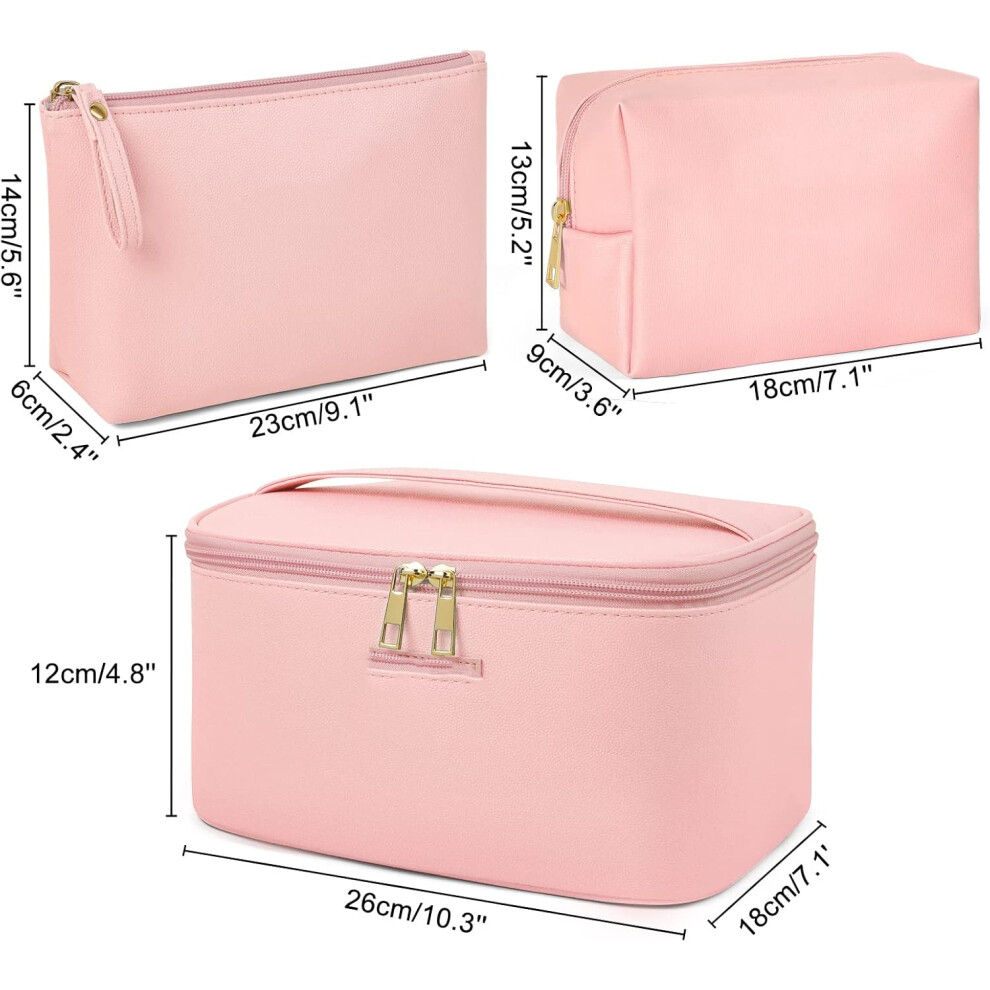 pink-3pcs--3-pcs-makeup-bag-l-m-s-travel-makeup-bag-with-brush-compartment-waterproof-cosmetic-bag-pu-leather-small-makeup-bag-portable-makeup-organizer-bag