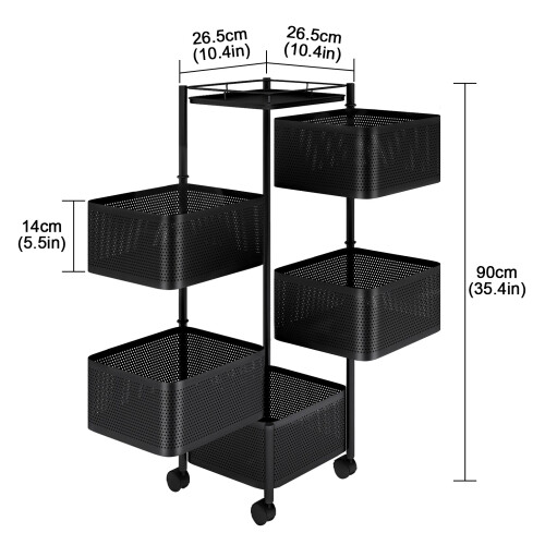 5 Tier Trolley Basket Rack Kitchen Storage Vegetable cart With Wheels 2