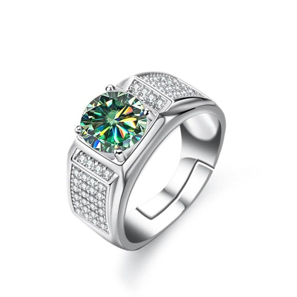 (blue,green, Resizable) Bague Ringen Real Moissanite Ring For Men Sterling Silver 2 Carat Round Brilliant Diamonds Engagement Ring Male Wedding Jewelry