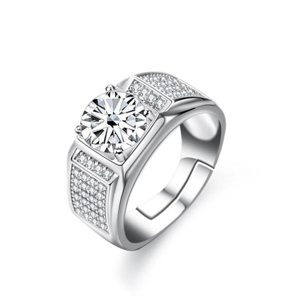 (white, Resizable) Bague Ringen Real Moissanite Ring For Men Sterling Silver 2 Carat Round Brilliant Diamonds Engagement Ring Male Wedding Jewelry