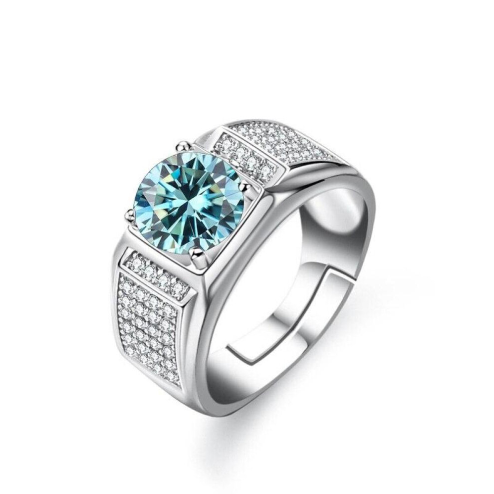 (blue, Resizable) Bague Ringen Real Moissanite Ring For Men Sterling Silver 2 Carat Round Brilliant Diamonds Engagement Ring Male Wedding Jewelry