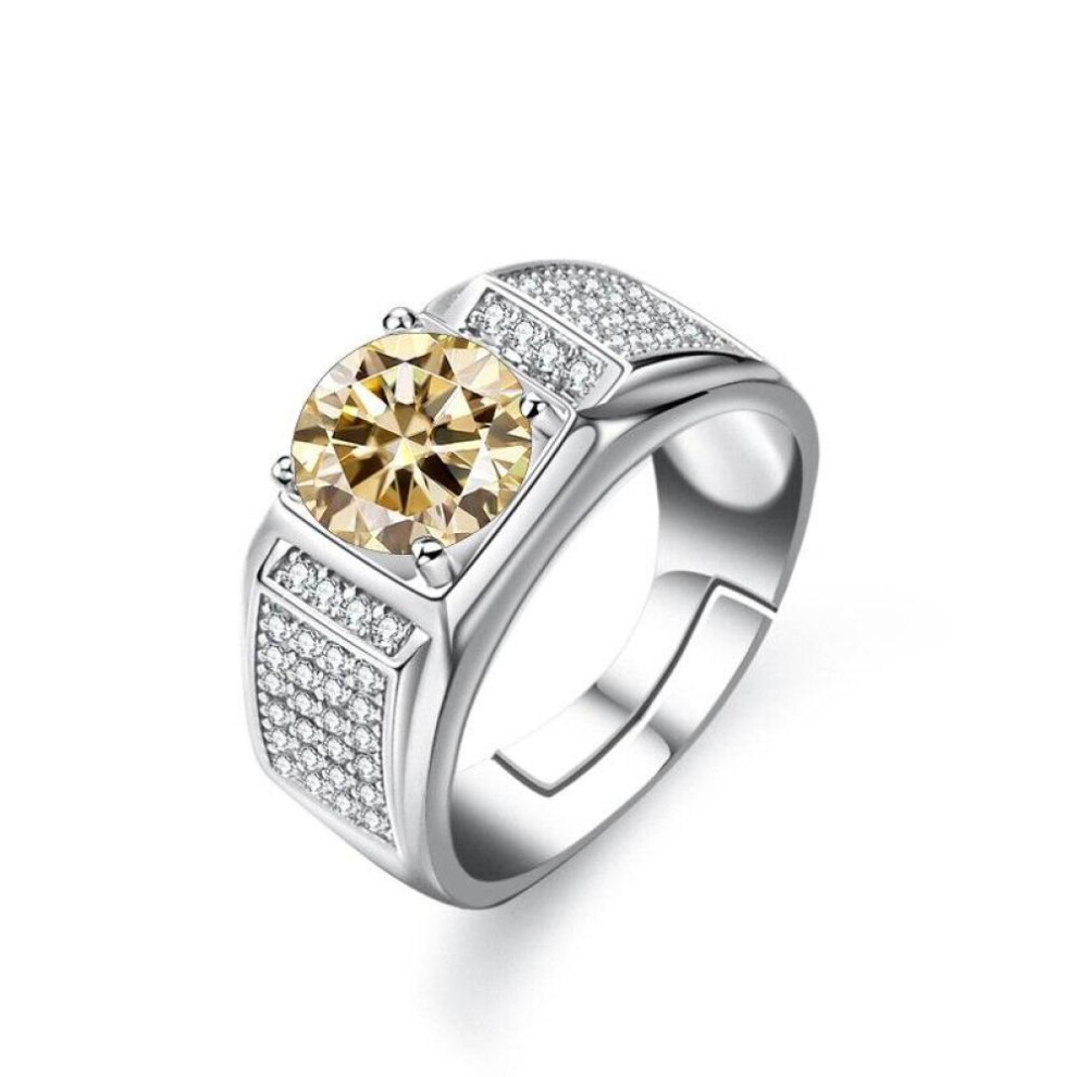 (yellow, Resizable) Bague Ringen Real Moissanite Ring For Men Sterling Silver 2 Carat Round Brilliant Diamonds Engagement Ring Male Wedding Jewelry