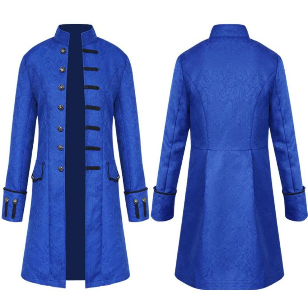 (blue, XXL) Men Steampunk Royal Clothing Clothes Trench Coat Frock Outwear Vintage Prince Overcoat Medieval Renaissance Jacket Cosplay Costume