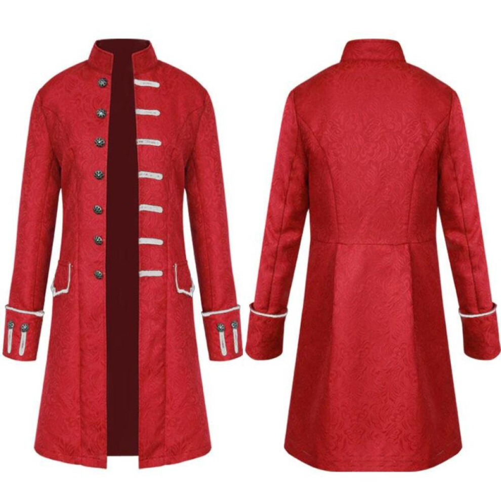 (red, XL) Men Steampunk Royal Clothing Clothes Trench Coat Frock Outwear Vintage Prince Overcoat Medieval Renaissance Jacket Cosplay Costume