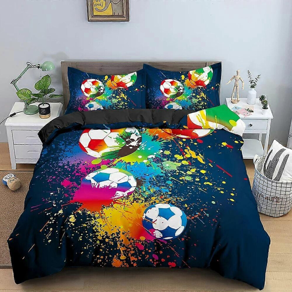 (King 240*220cm) Football Duvet Cover 3D Digital Printing Soft Home Textile Bedding