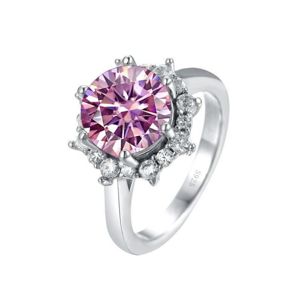 (pink, 6) Bagueringen Luxury 3 Carat Moissanite Diamond Jewelry S925 Sterling Silver Wedding Ring For Women Flower Shaped Design Size5-9