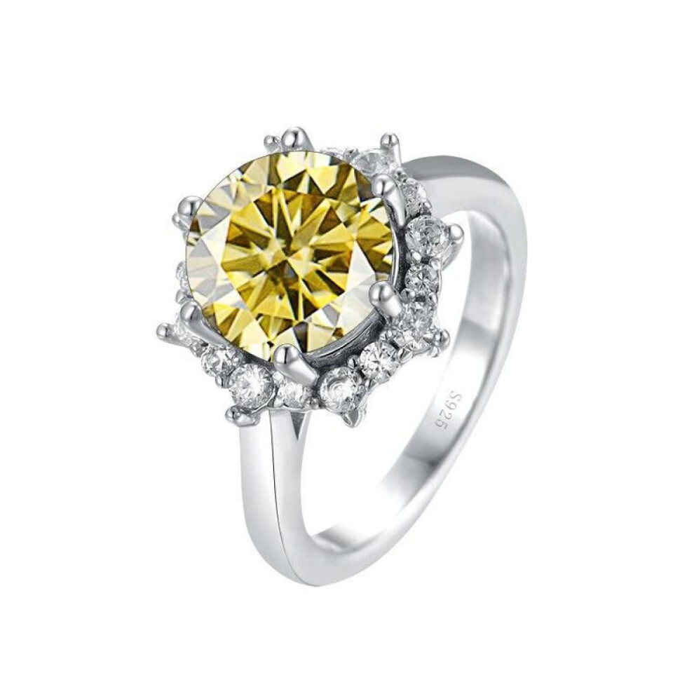 (yellow, 9) Bagueringen Luxury 3 Carat Moissanite Diamond Jewelry S925 Sterling Silver Wedding Ring For Women Flower Shaped Design Size5-9